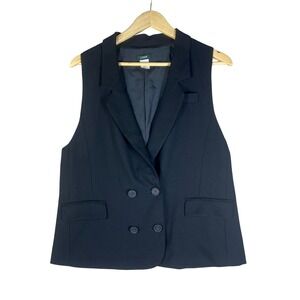 J.Crew Womens Black 100% Wool Double Breasted Blazer Vest Size 12 Style 24078